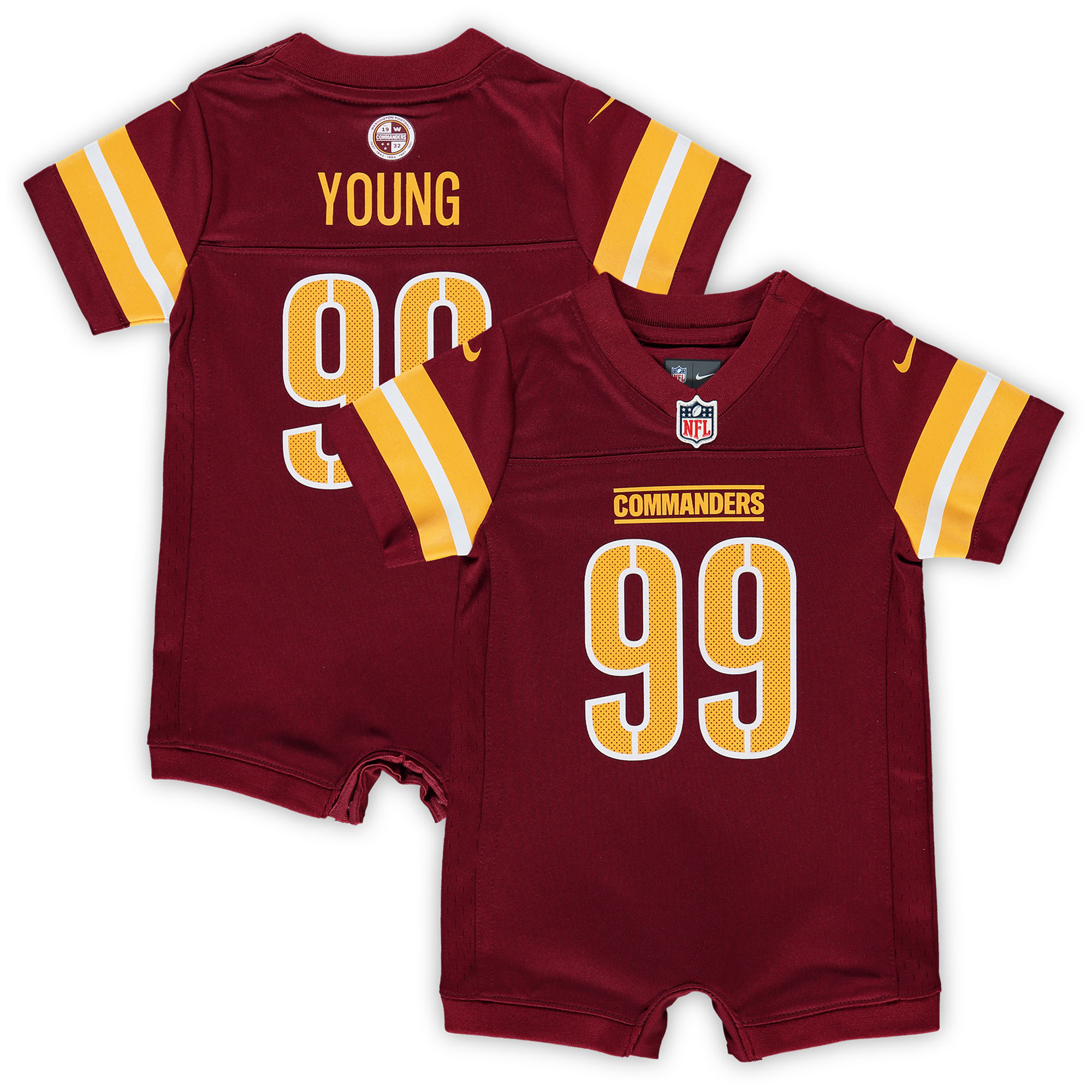 Newborn & Infant Washington Commanders Chase Young Burgundy Game Romper Jersey Js1561