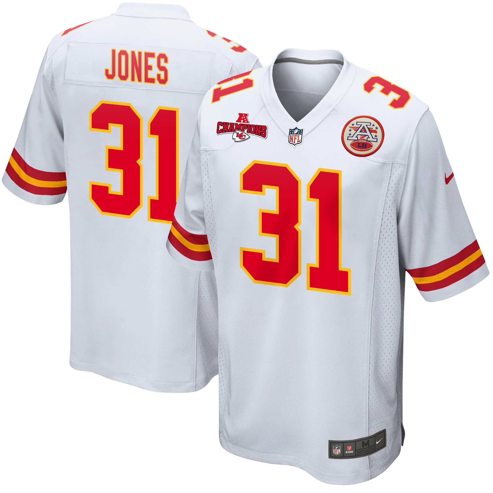 Nic Jones 31 Kansas City Chiefs Afc Champions Patch Game Men Jersey - White Js4555