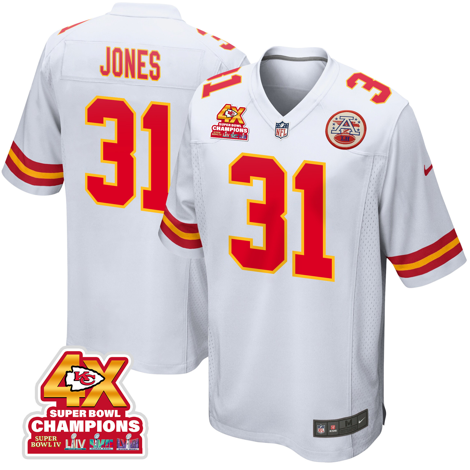 Nic Jones 31 Kansas City Chiefs Super Bowl Lviii Champions 4x Game Men Jersey - White Js6841