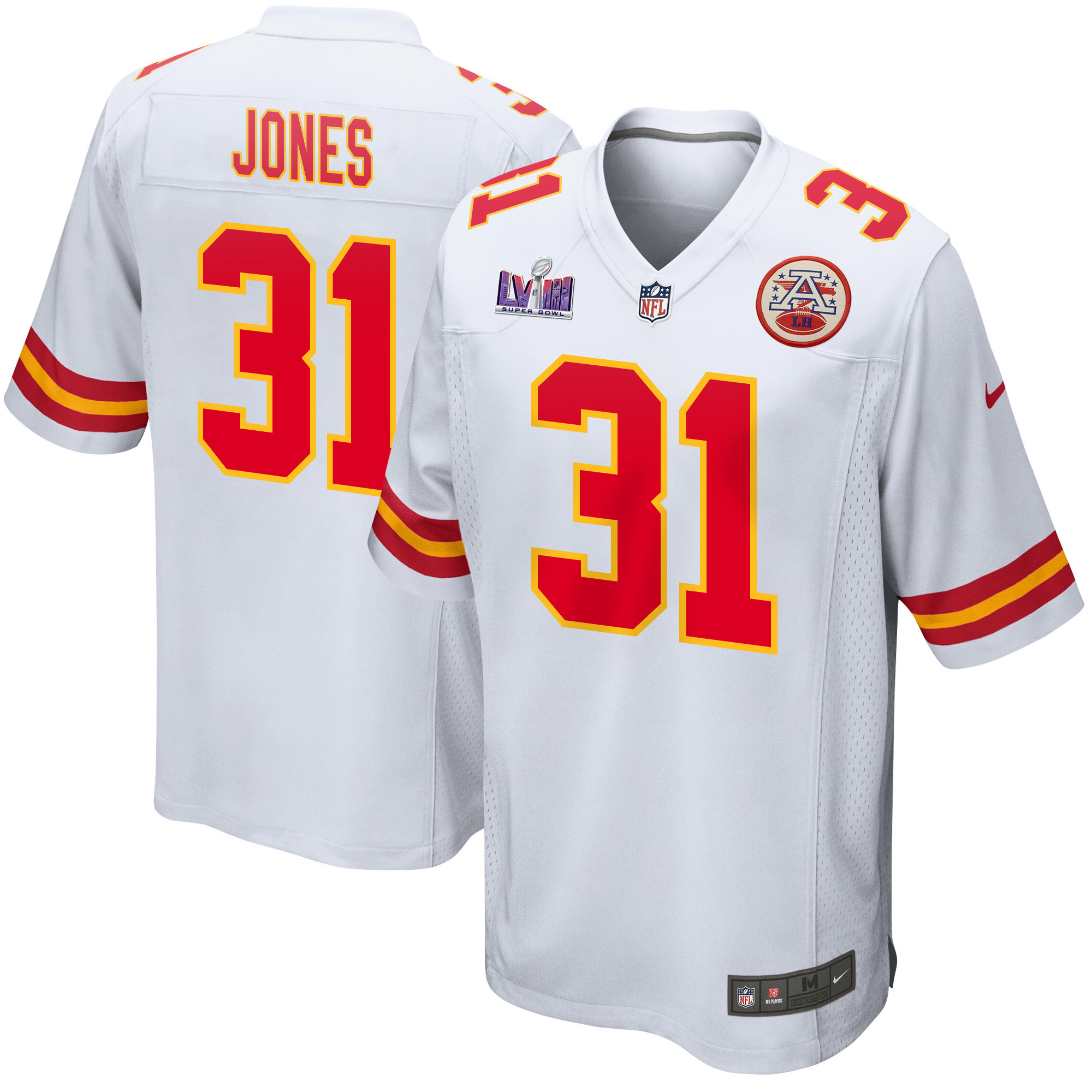 Nic Jones 31 Kansas City Chiefs Super Bowl Lviii Patch Game Men Jersey - White Js4773