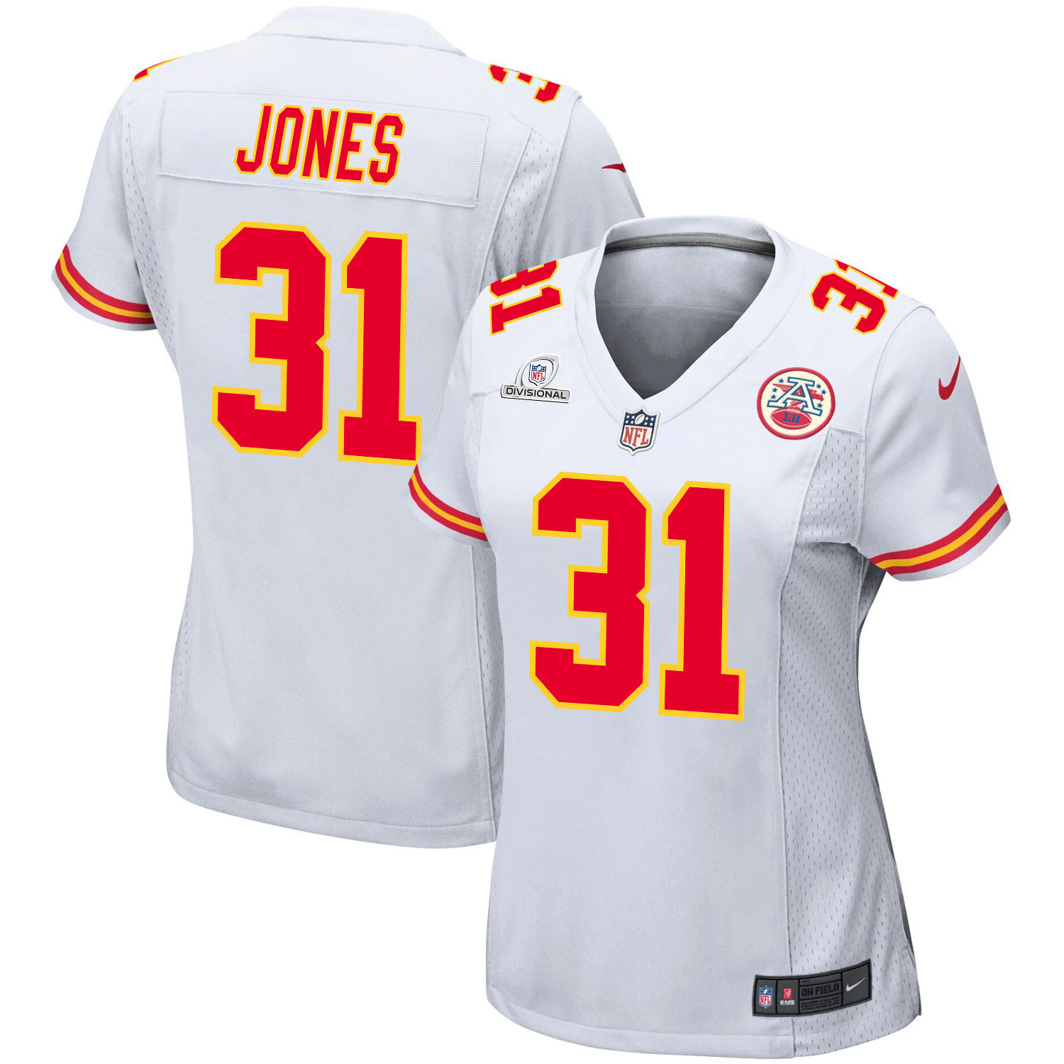 Nic Jones 31 Kansas City Chiefs Super Bowl Lviii Patch Game Women Jersey - White Js5339