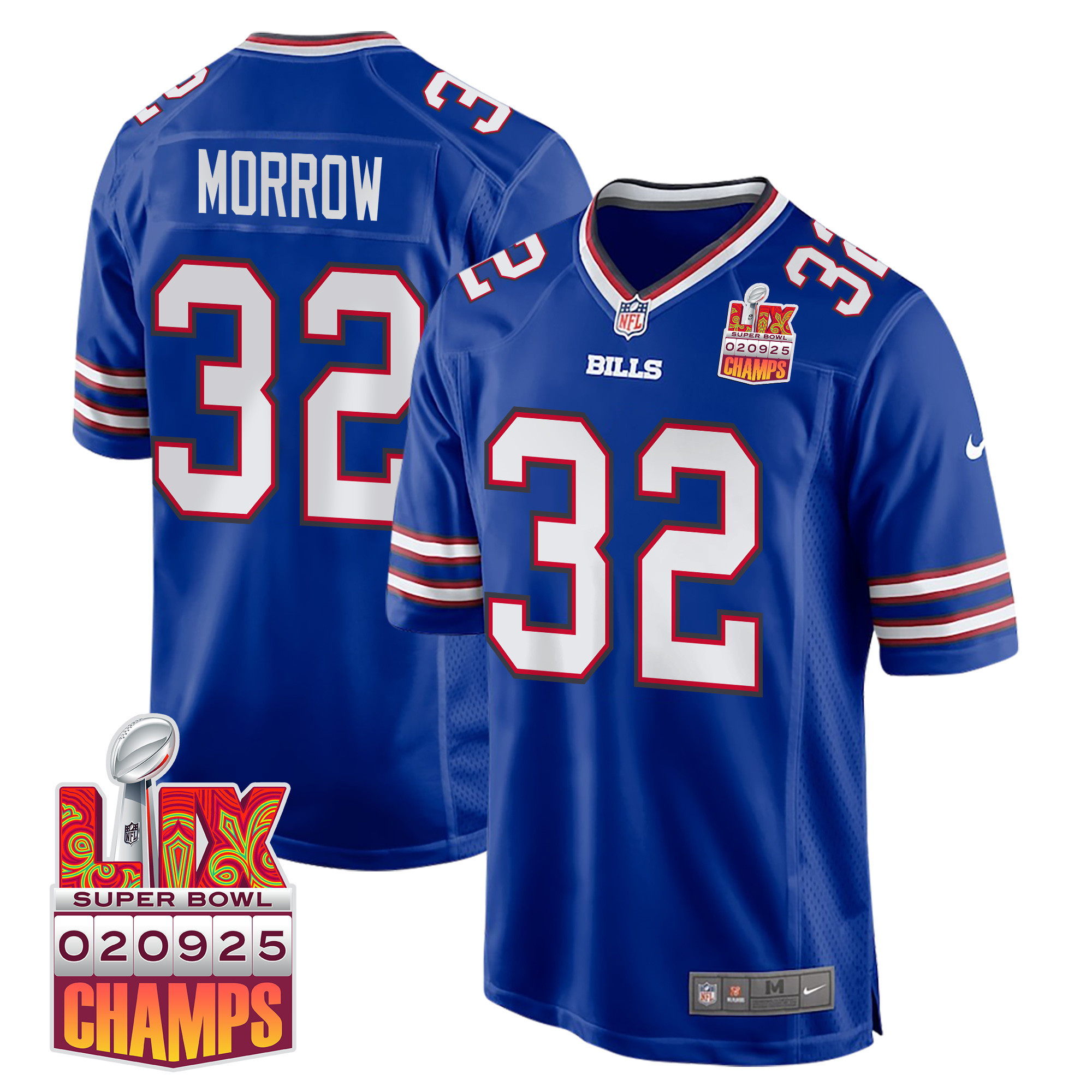 Nicholas Morrow 32 Buffalo Bills Super Bowl Lix Champions Patch Game Men Jersey - Royal Js7553