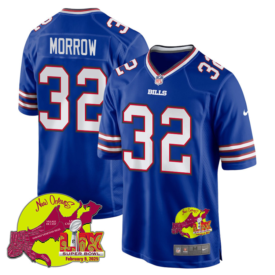 Nicholas Morrow 32 Buffalo Bills Super Bowl Lix New Orleans Patch Game Men Jersey - Royal Js4546
