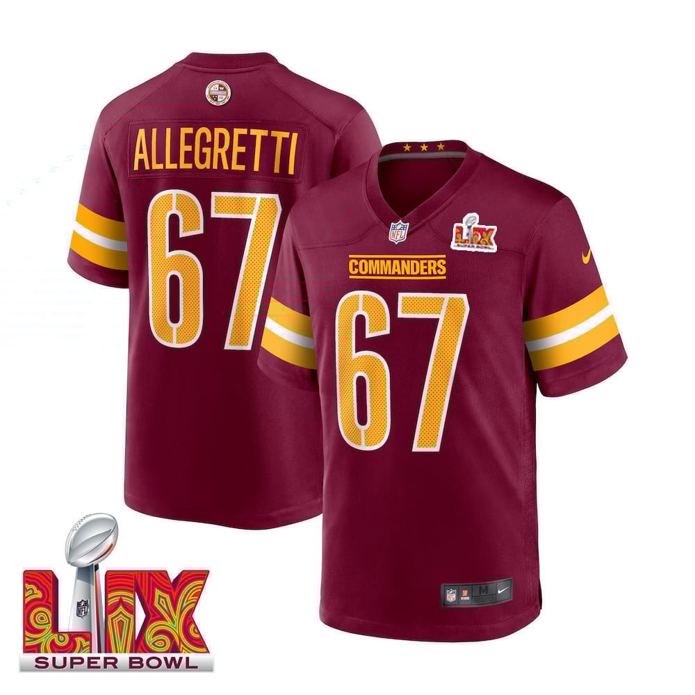 Nick Allegretti #67 Washington Commanders Super Bowl Lix Jersey - Men's - Burgundy Js3509