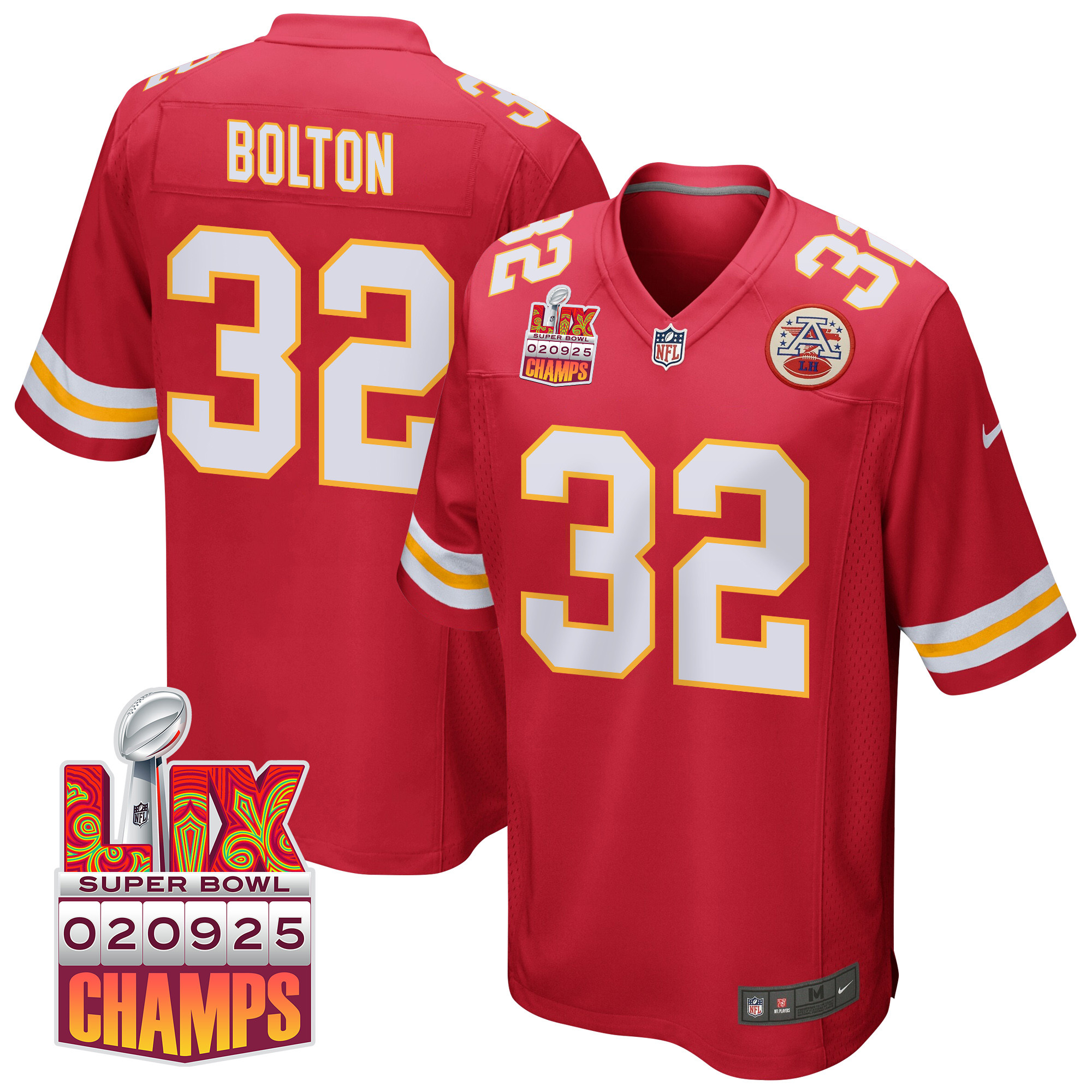 Nick Bolton 32 Kansas City Chiefs Super Bowl Lix Champions Patch Game Men Jersey - Red Js5133