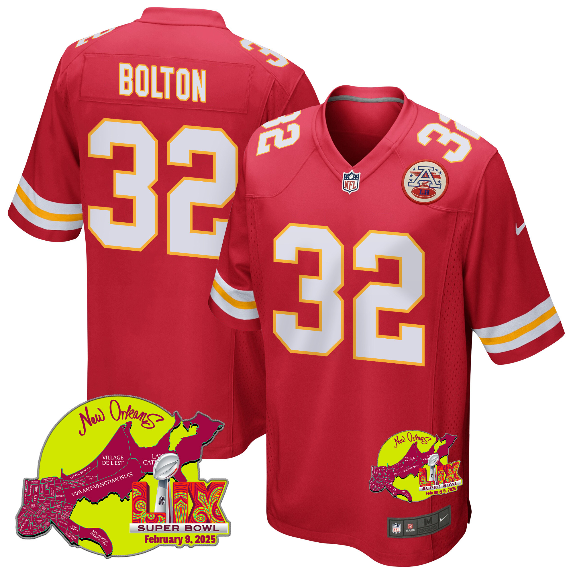 Nick Bolton 32 Kansas City Chiefs Super Bowl Lix New Orleans Patch Game Men Jersey - Red Js5420