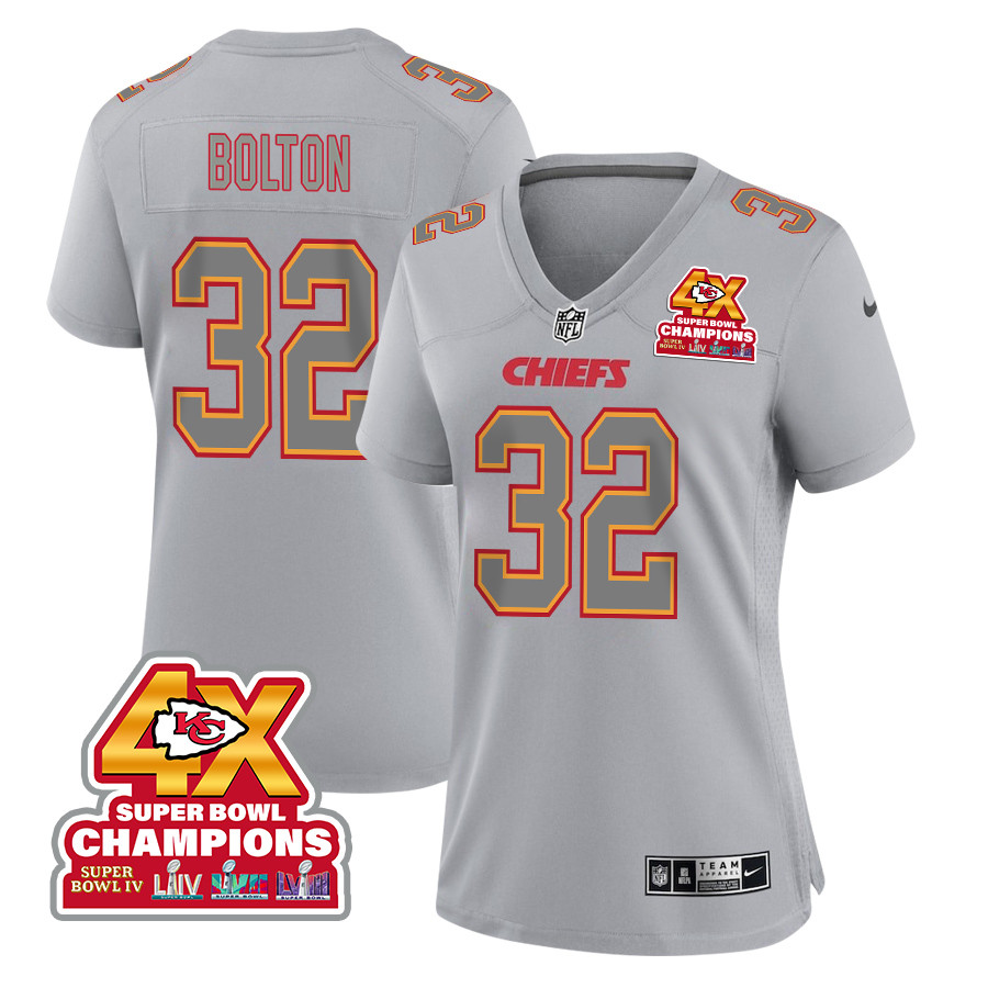 Nick Bolton 32 Kansas City Chiefs Super Bowl Lviii Champions 4x Atmosphere Fashion Game Women Jersey - Gray Js4802