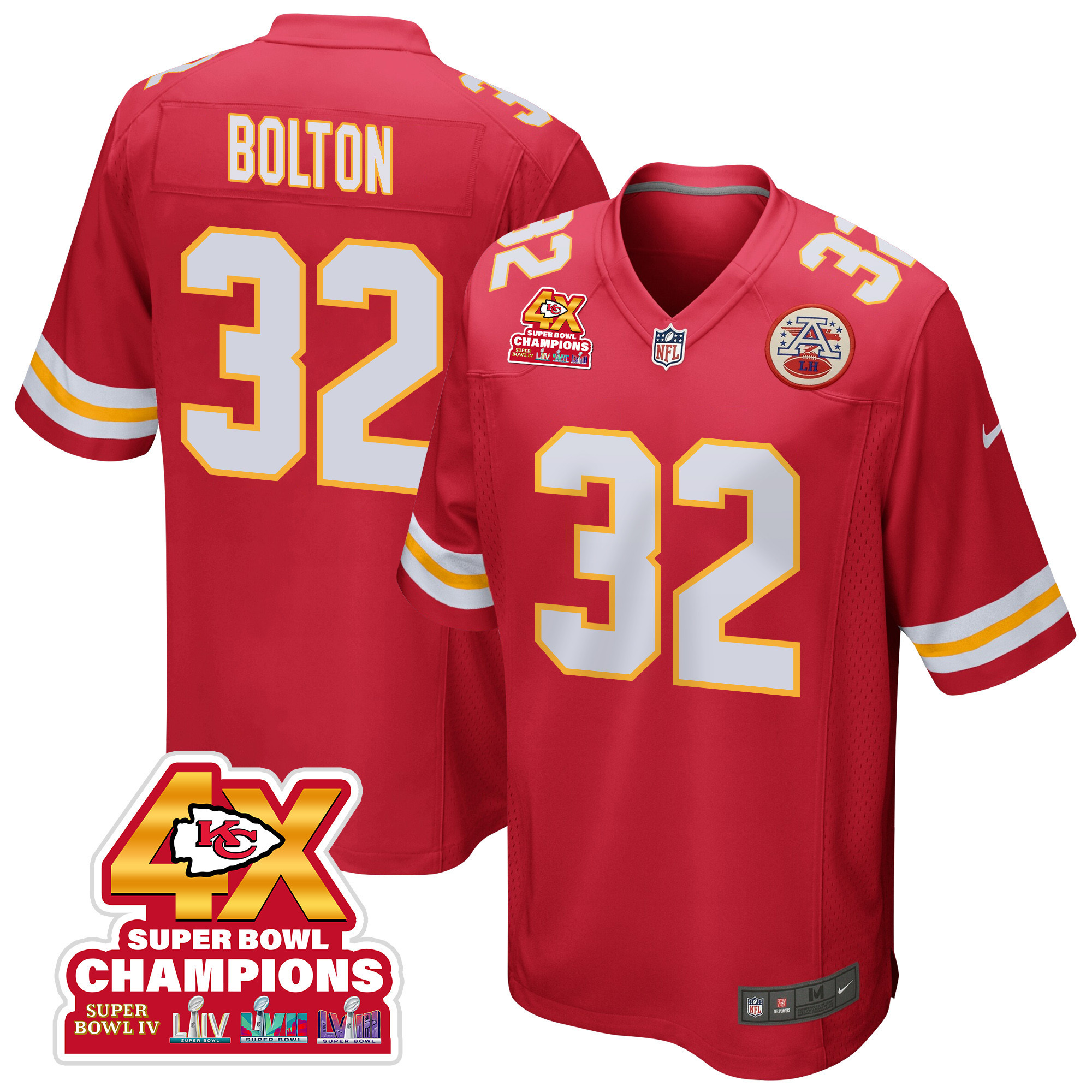 Nick Bolton 32 Kansas City Chiefs Super Bowl Lviii Champions 4x Game Men Jersey - Red Js4259