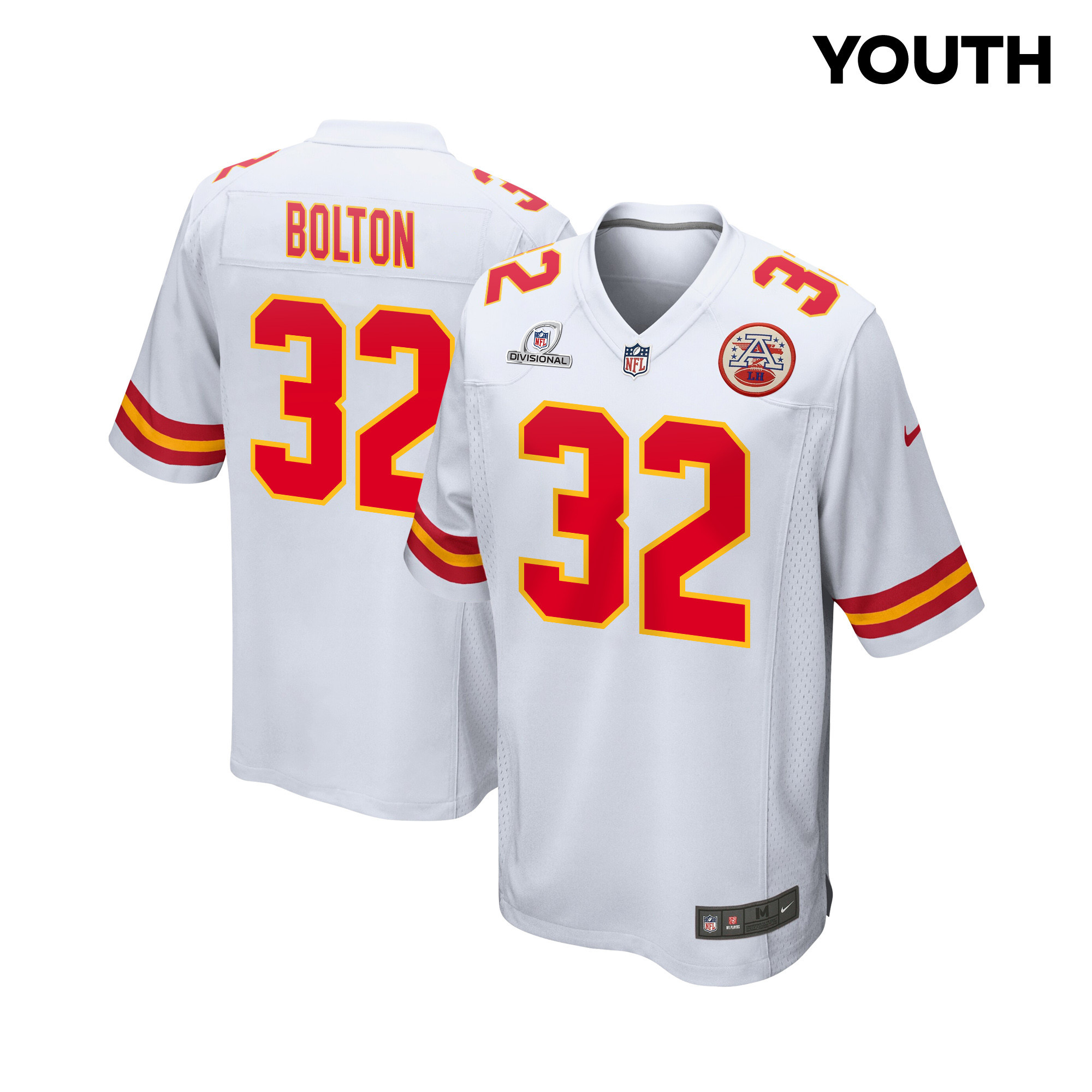 Nick Bolton 32 Kansas City Chiefs Super Bowl Lviii Patch Game Youth Jersey - White Js5171