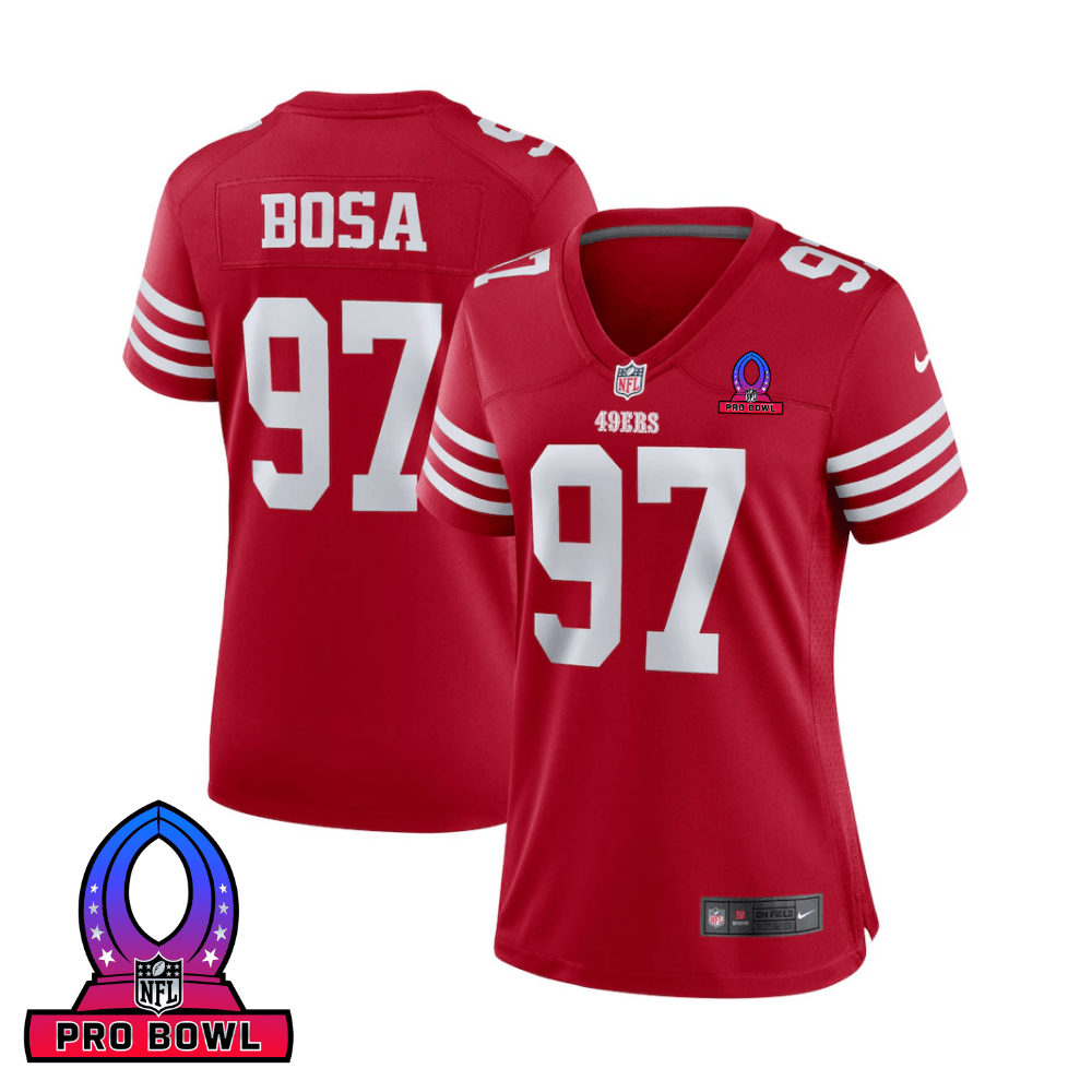 Nick Bosa 97 San Francisco 49ers 2025 Pro Bowl Patch Women Game Jersey - Scarlet Js5254