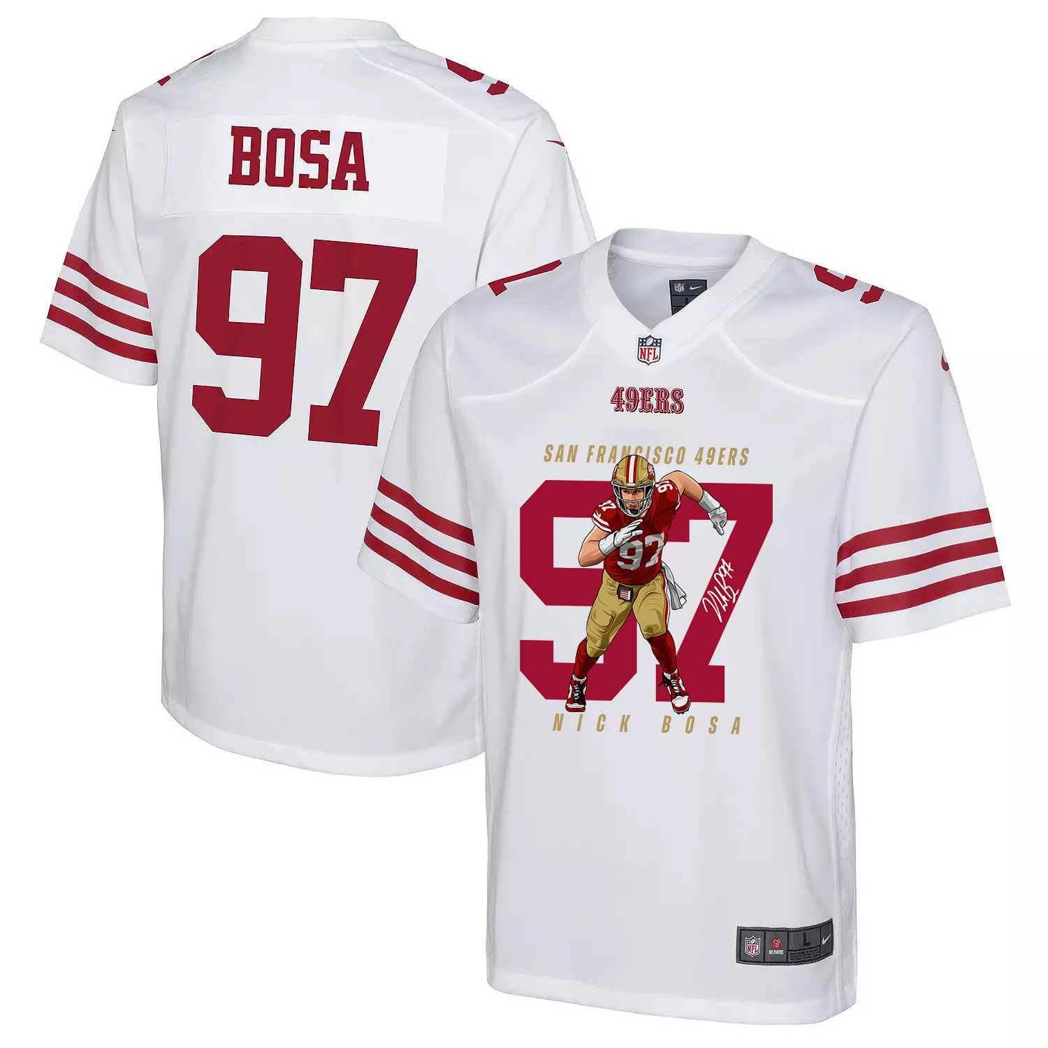Nick Bosa 97 San Francisco 49ers Run Bosa Run Game Youth Jersey - White Js8575