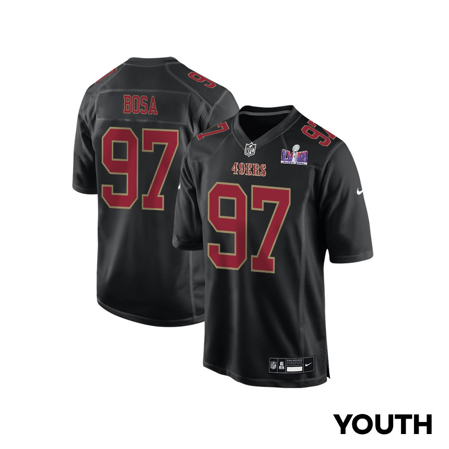 Nick Bosa 97 San Francisco 49ers Super Bowl Lviii Patch Fashion Game Youth Jersey - Carbon Black Js3218