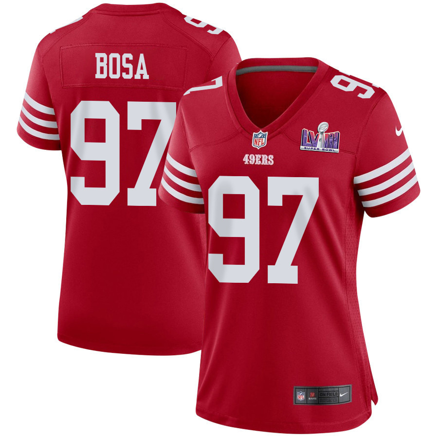 Nick Bosa 97 San Francisco 49ers Super Bowl Lviii Patch Game Women Jersey - Scarlet Js5443
