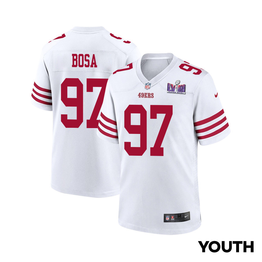 Nick Bosa 97 San Francisco 49ers Super Bowl Lviii Patch Game Youth Jersey - White Js1777