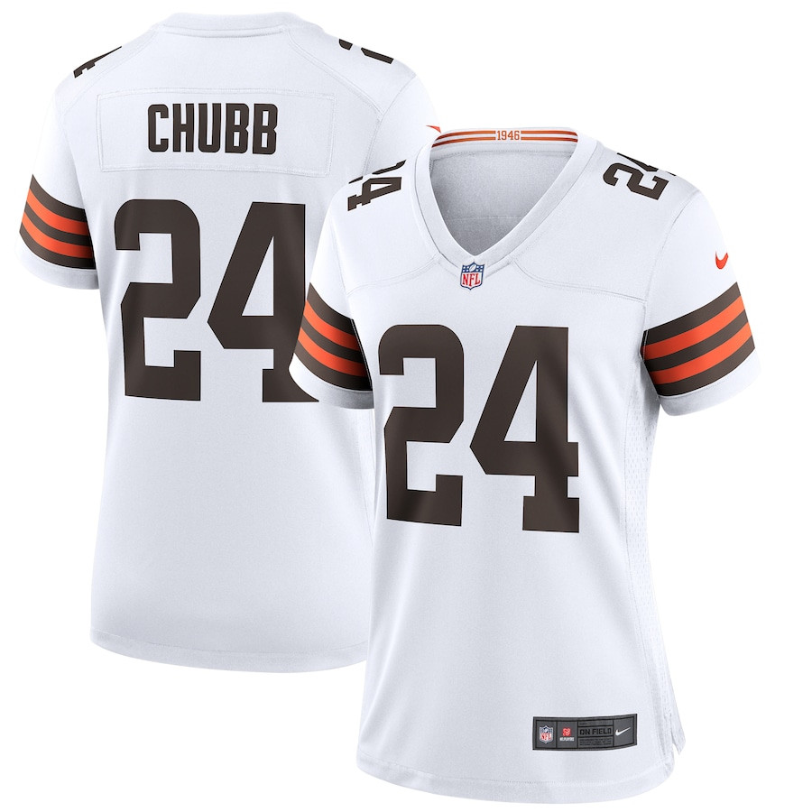 Nick Chubb 24 Cleveland Browns Women Game Jersey - White Js8577