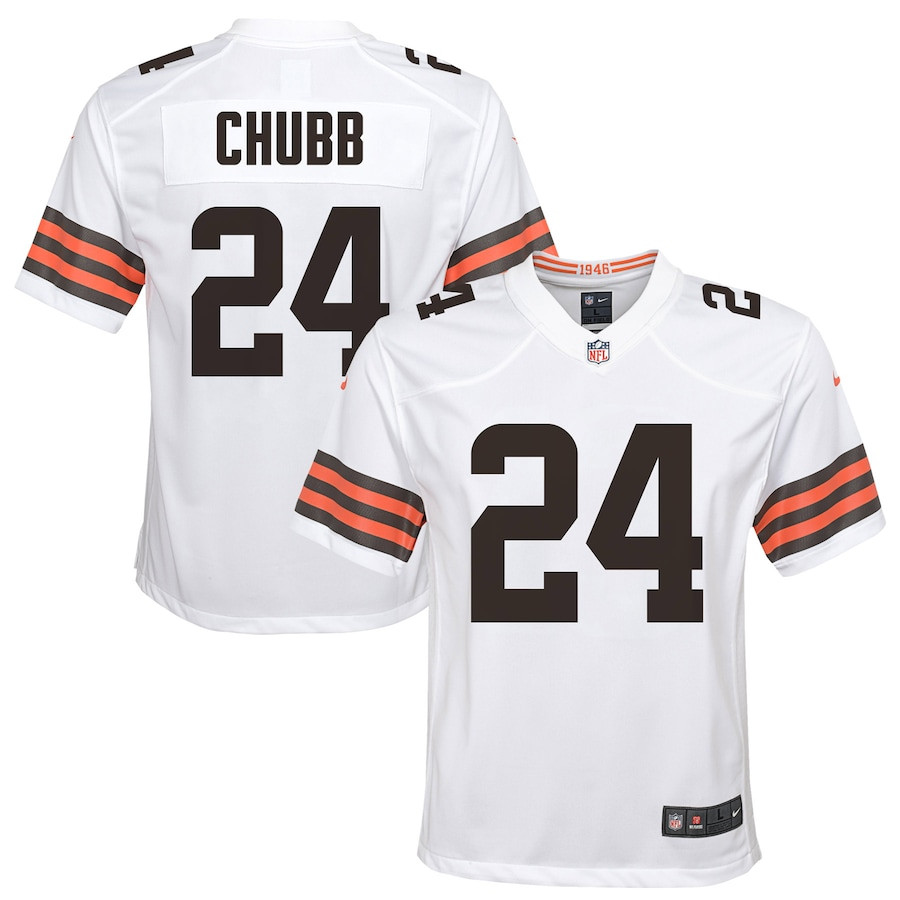 Nick Chubb 24 Cleveland Browns Youth Game Jersey - White Js1380