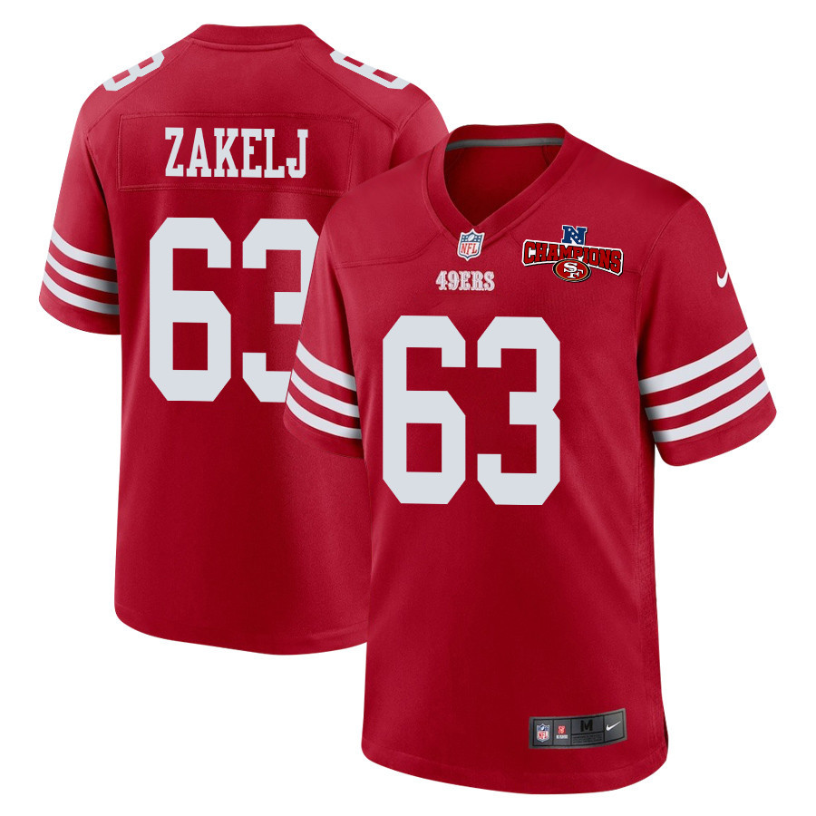 Nick Zakelj 63 San Francisco 49ers Nfc Champions Patch Game Men Jersey - Scarlet Js1706