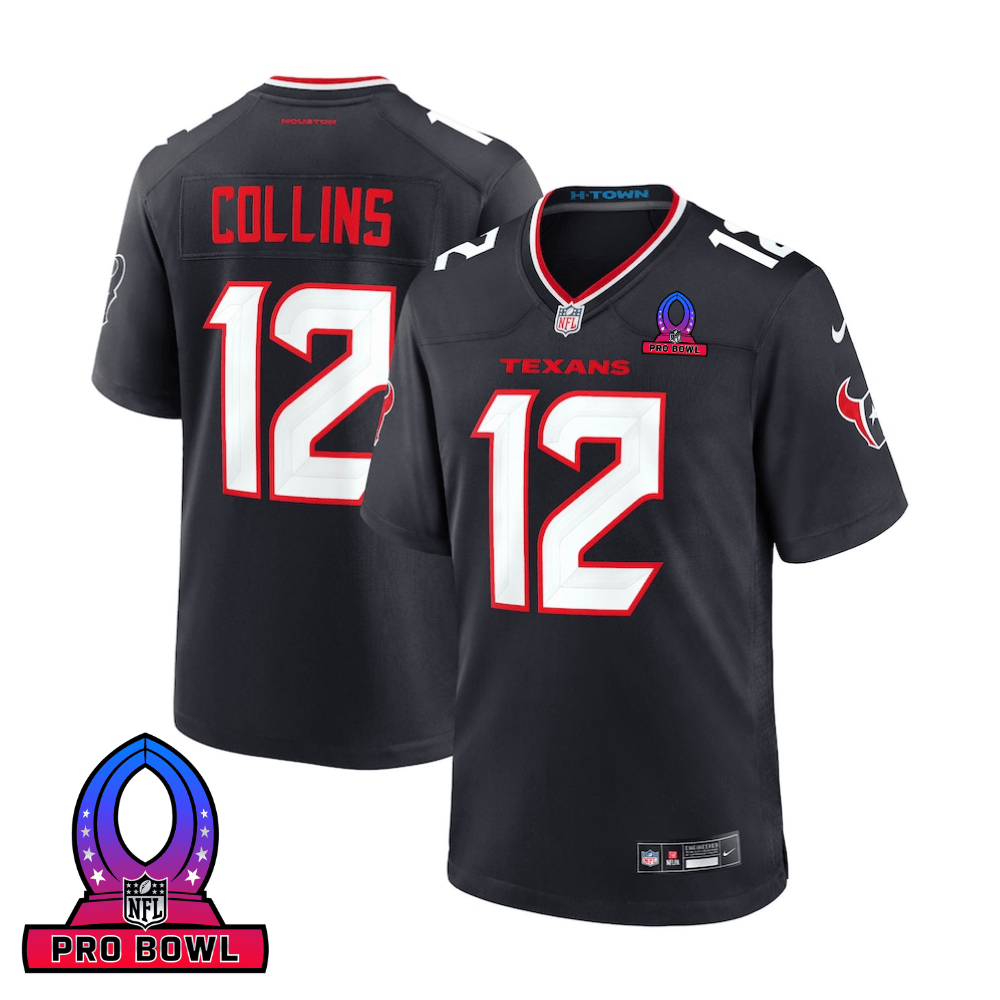 Nico Collins 12 Houston Texans 2025 Pro Bowl Patch Game Men Jersey - Navy Js3857