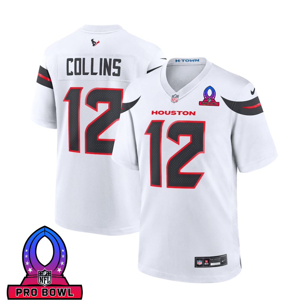 Nico Collins 12 Houston Texans 2025 Pro Bowl Patch Game Men Jersey - White Js3499