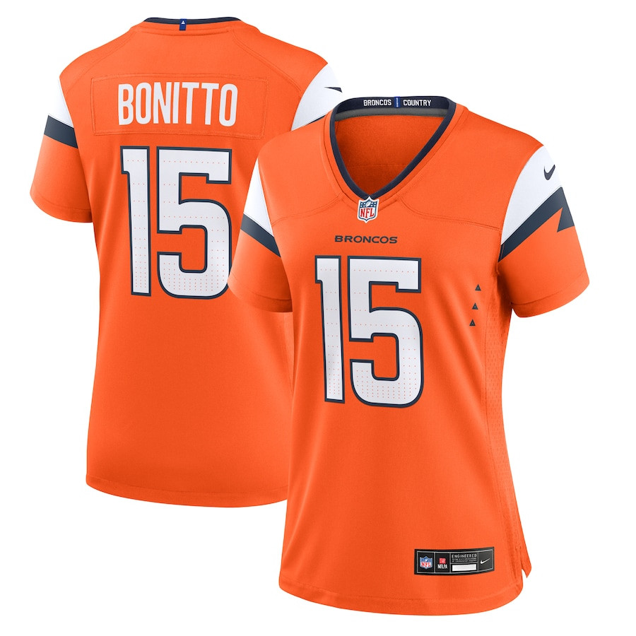 Nik Bonitto 15 Denver Broncos Women's Team Game Jersey - Orange Js8792
