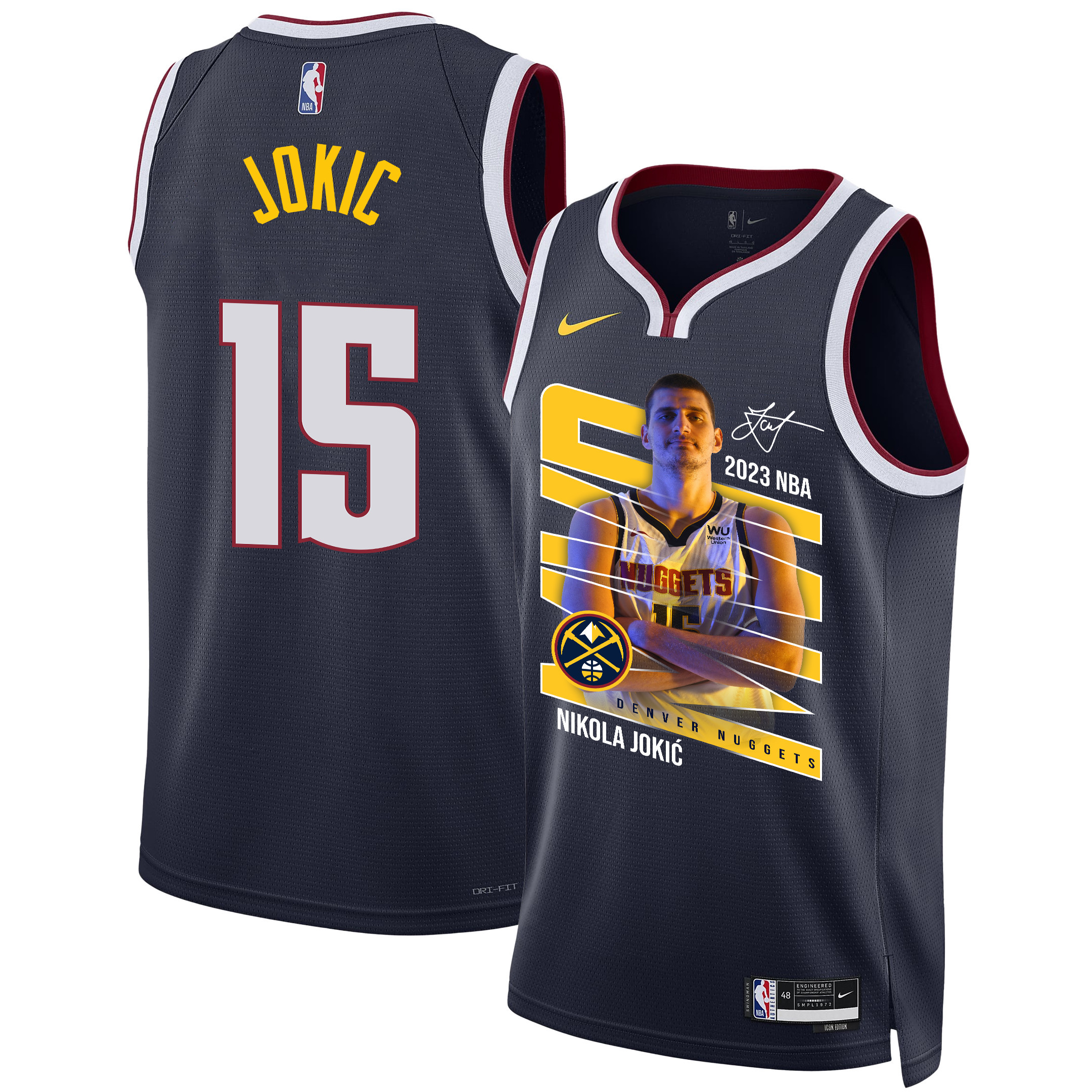 Nikola Jokic 15 Denver Nuggets Clown Prince 2023 Nba Champions Swingman Jersey - Black