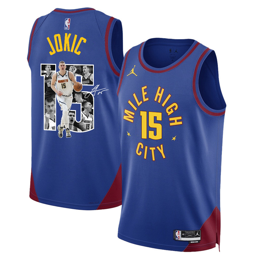 Nikola Jokic 15 Denver Nuggets Unpredictable Superstar 2023 Nba Champions Swingman Jersey - Blue