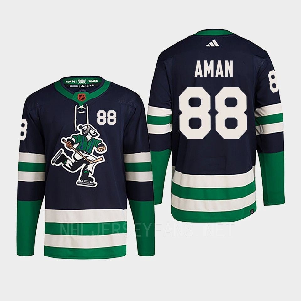 Nils Aman 88 Reverse Retro 2.0 2022 Vancouver Canucks Navy Jersey Primegreen
