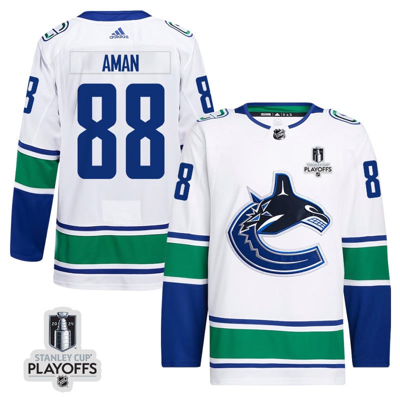Nils Aman 88 Vancouver Canucks 2024 Nhl Playoffs Patch Away Jersey - Men, White