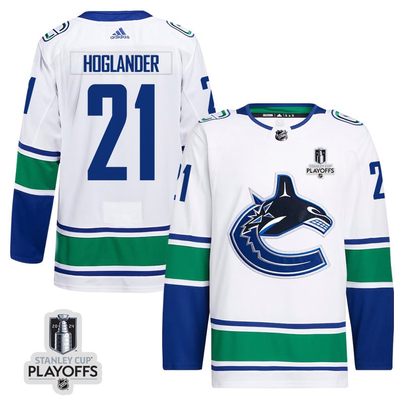 Nils Hoglander 21 Vancouver Canucks 2024 Nhl Playoffs Patch Away Jersey - Men, White