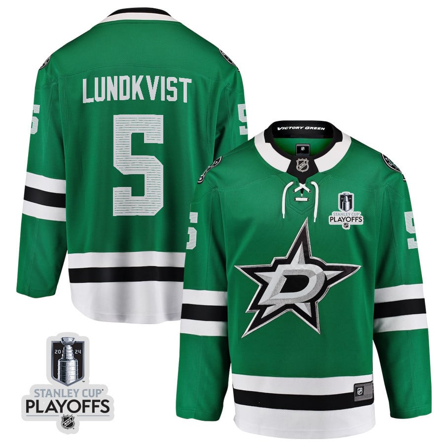 Nils Lundkvist 5 Dallas Stars 2024 Nhl Playoffs Patch Home Jersey - Men, Green