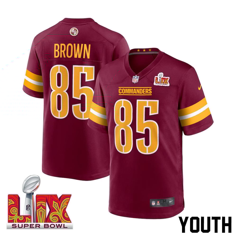 Noah Brown #85 Washington Commanders Super Bowl Lix Youth Jersey - Burgundy Js4959