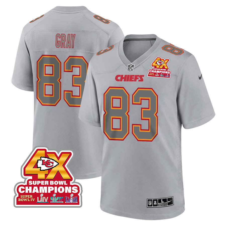 Noah Gray 83 Kansas City Chiefs Super Bowl Lviii Champions 4x Atmosphere Fashion Game Men Jersey - Gray Js3868