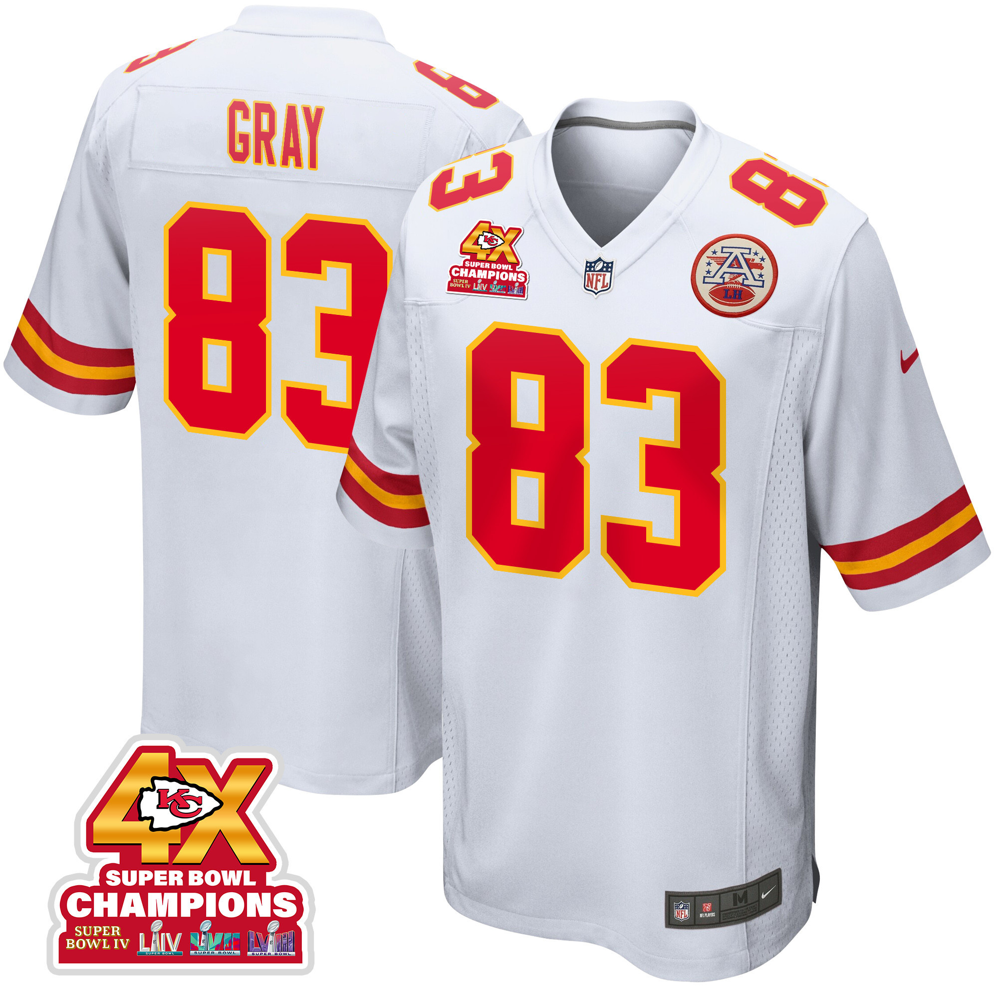 Noah Gray 83 Kansas City Chiefs Super Bowl Lviii Champions 4x Game Men Jersey - White Js8138
