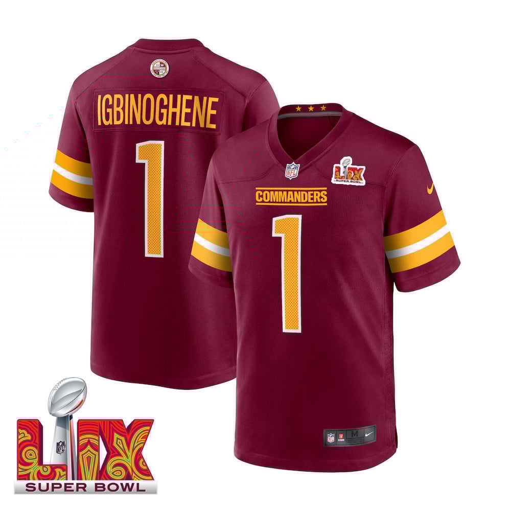 Noah Igbinoghene #1 Washington Commanders Super Bowl Lix Jersey - Men's - Burgundy Js5299