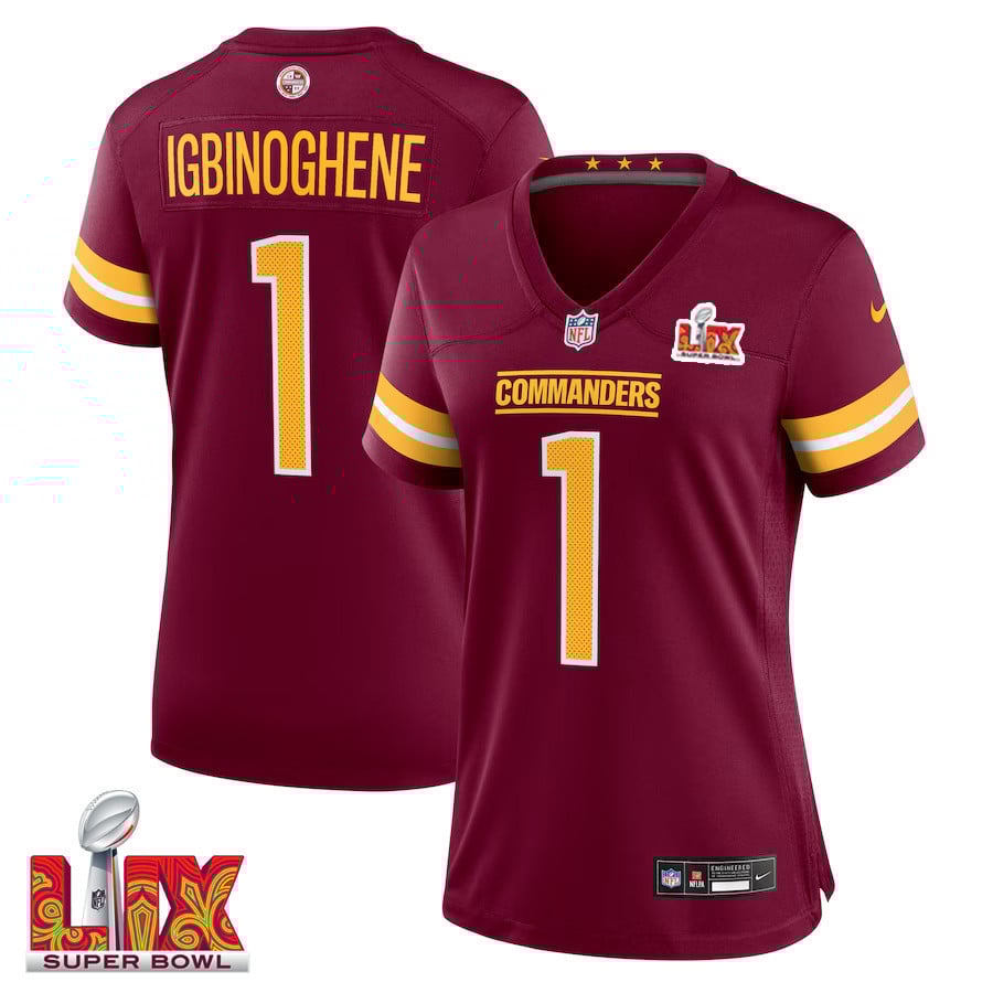 Noah Igbinoghene #1 Washington Commanders Super Bowl Lix Women's Jersey - Burgundy Js5273