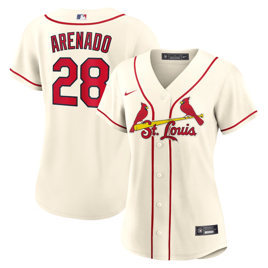 Nolan Arenado 28 St. Louis Cardinals Women Alternate Jersey - Cream