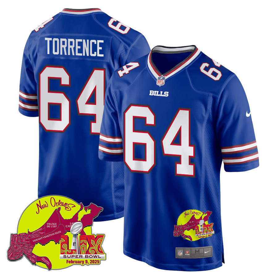 O'cyrus Torrence 64 Buffalo Bills Super Bowl Lix New Orleans Patch Game Men Jersey - Royal Js7613