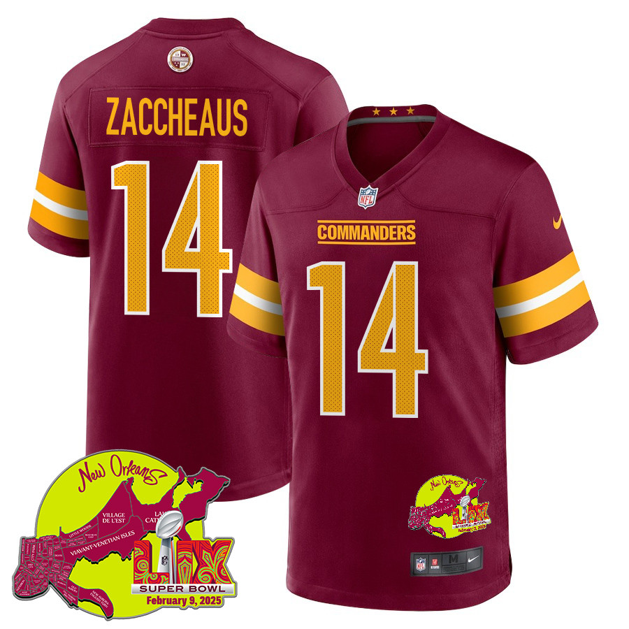 Olamide Zaccheaus 14 Washington Commanders Super Bowl Lix New Orleans Patch Game Men Jersey - Burgundy Js4700