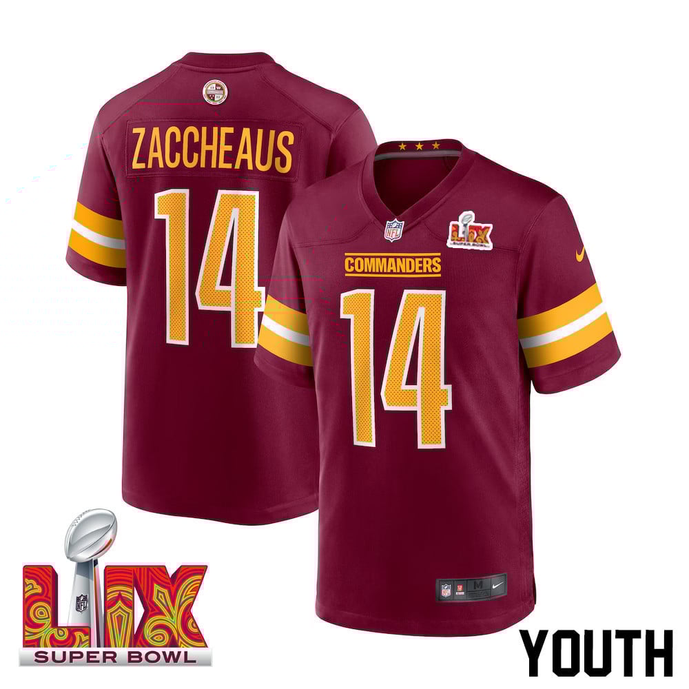 Olamide Zaccheaus #14 Washington Commanders Super Bowl Lix Youth Jersey - Burgundy Js1796