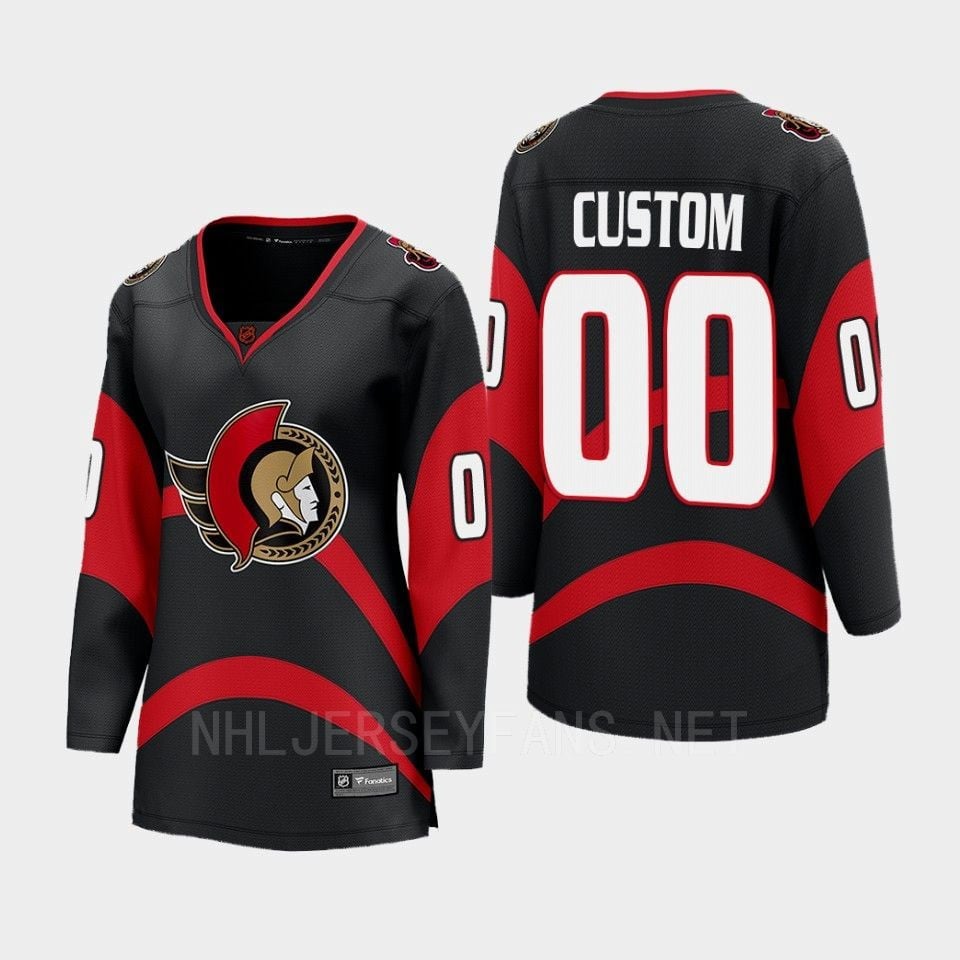 Ottawa Senators 00 Custom Reverse Retro Black Equipment, Women
