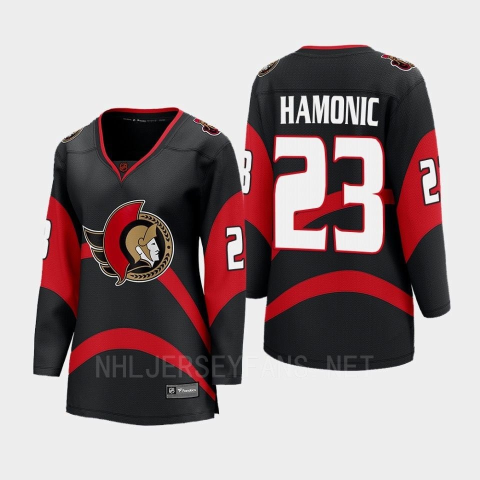 Ottawa Senators 23 Travis Hamonic Reverse Retro Black Equipment, Women