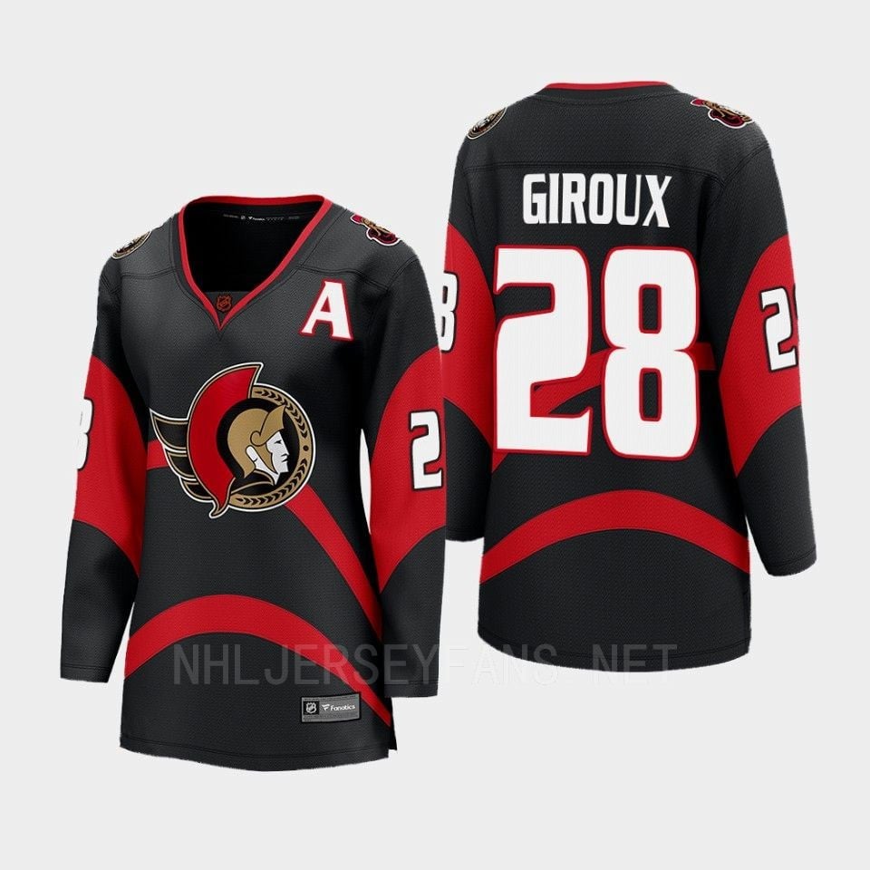 Ottawa Senators 28 Claude Giroux Reverse Retro Black Equipment, Women