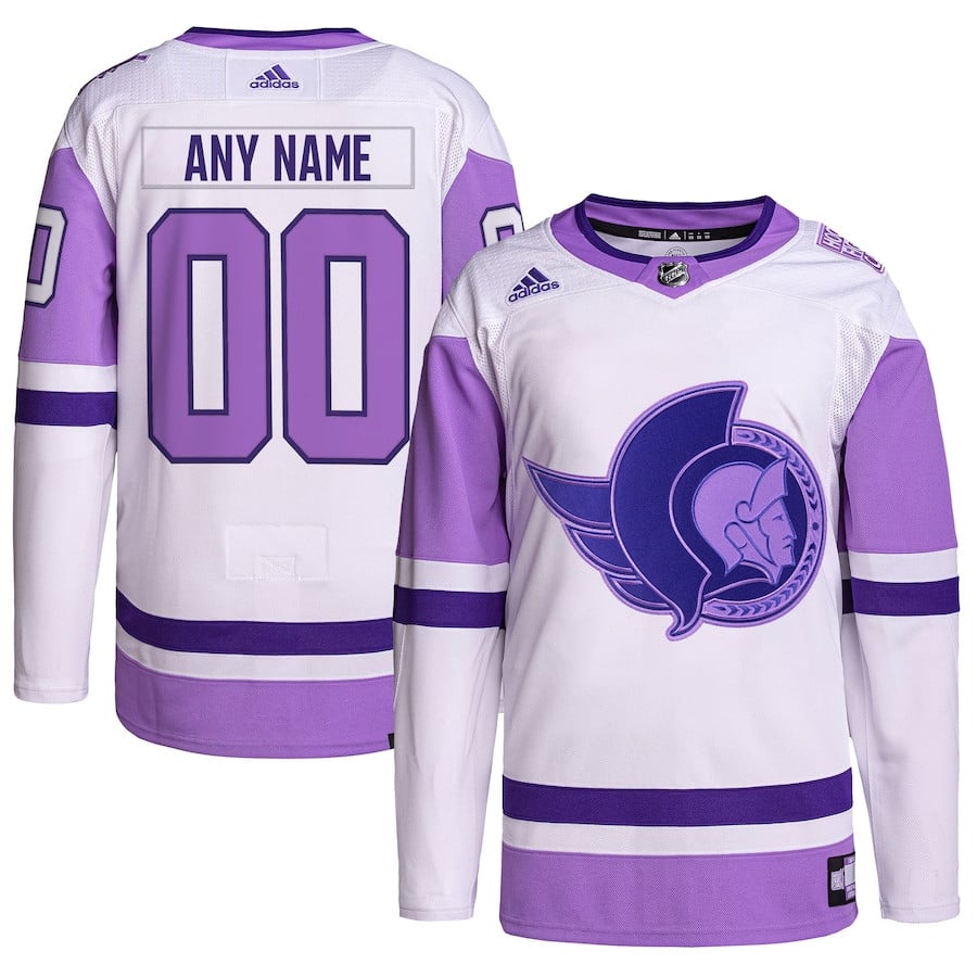 Ottawa Senators Hockey Fights Cancer Primegreen Custom Men Jersey - White/purple