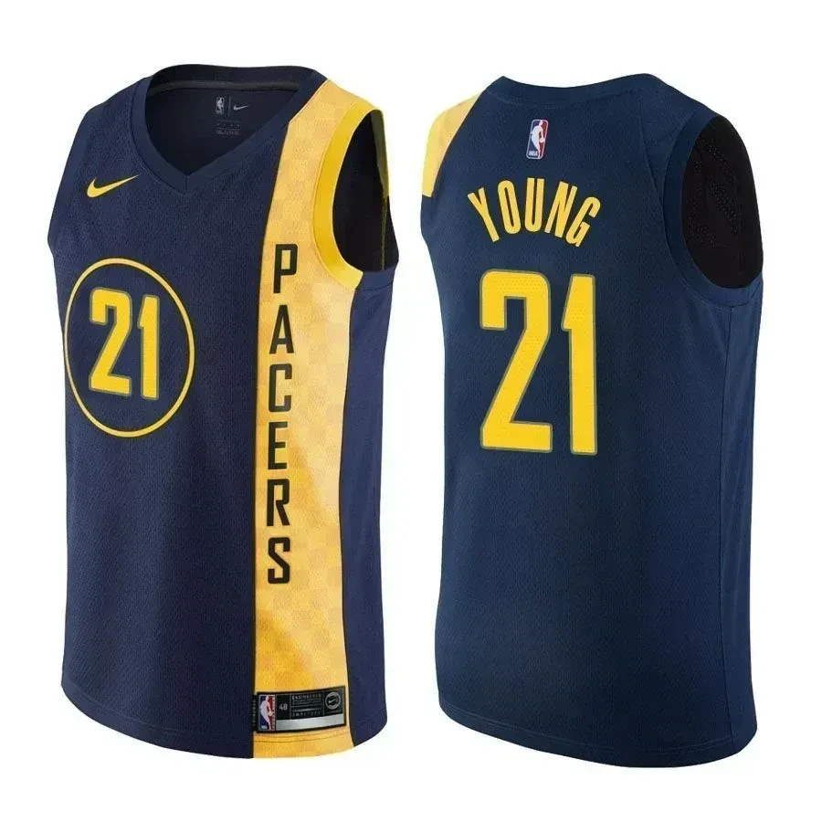 Pacers Male Thaddeus Young 21 City Edition Navy Jersey
