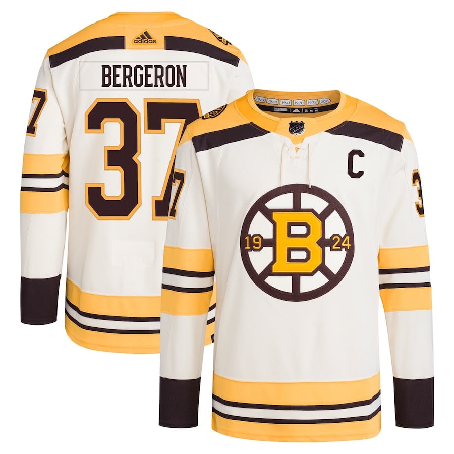 Patrice Bergeron 37 Boston Bruins 100th Anniversary Primegreen Third Men Jersey - Cream