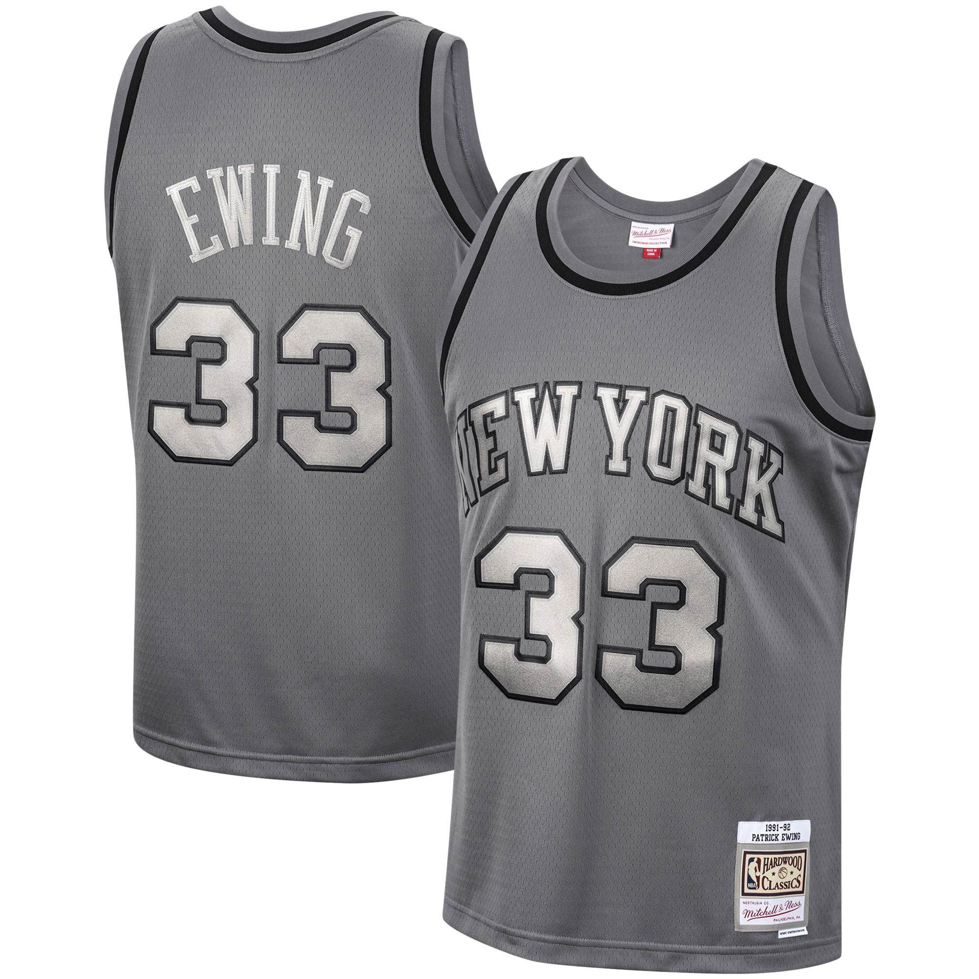 Patrick Ewing New York Knicks Mitchell & Ness Hardwood Classics Retired Player 1991/92 Metal Works Swingman Jersey ??charcoal