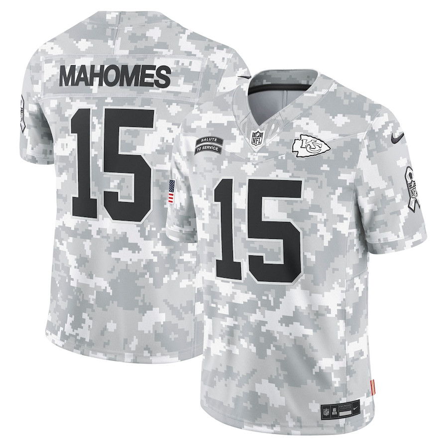 Patrick Mahomes 15 Kansas City Chiefs 2024 Salute To Service Limited Men Jersey - Arctic Camo Js4547