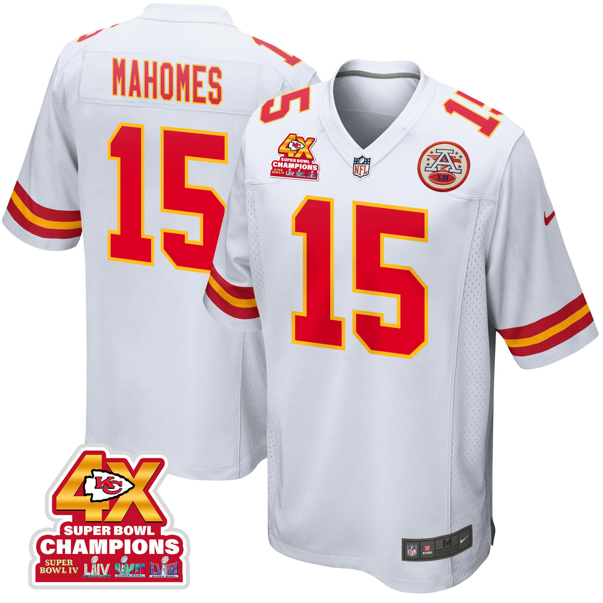 Patrick Mahomes 15 Kansas City Chiefs Super Bowl Lviii Champions 4x Game Men Jersey - White Js7951