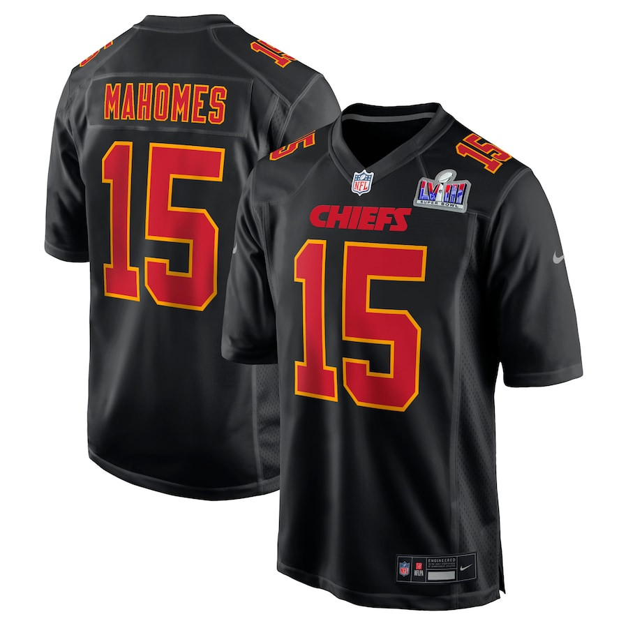 Patrick Mahomes 15 Kansas City Chiefs Super Bowl Lviii Fashion Game Men Jersey - Carbon Black Js3320