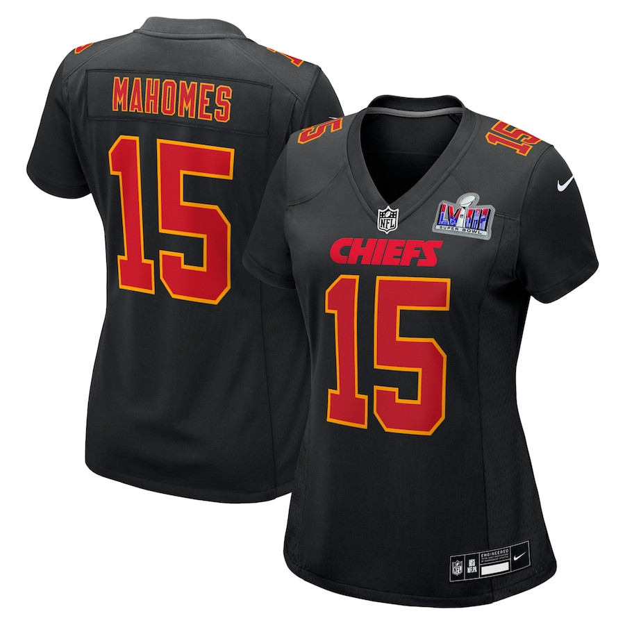 Patrick Mahomes 15 Kansas City Chiefs Super Bowl Lviii Fashion Game Women Jersey - Carbon Black Js2501